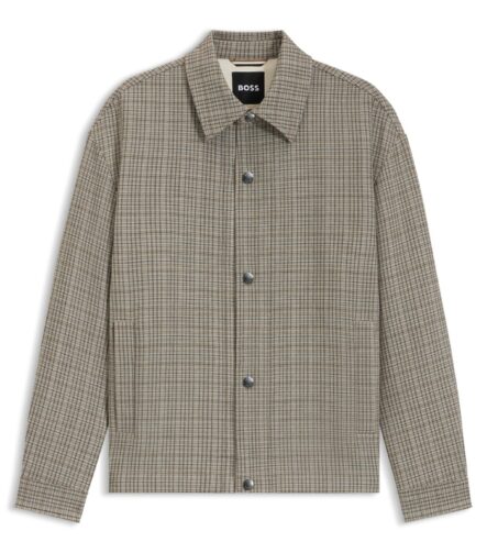 Relaxed-fit overshirt in checked stretch fabric, Beige Patterned