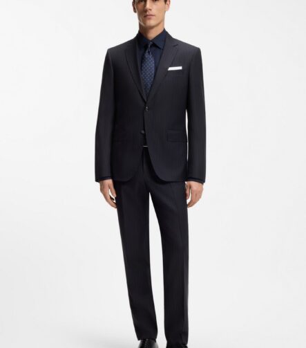 Slim-fit suit in striped virgin wool, Dark Blue