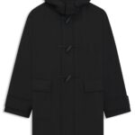 Water-repellent padded duffle coat in super-black fabric, Black