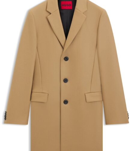 Slim-fit coat in a wool blend with cashmere, Beige