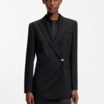 Regular-fit waisted blazer with wrap front, Black