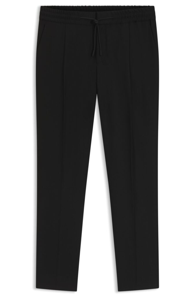 Slim-fit trousers in wool-blend twill, Black