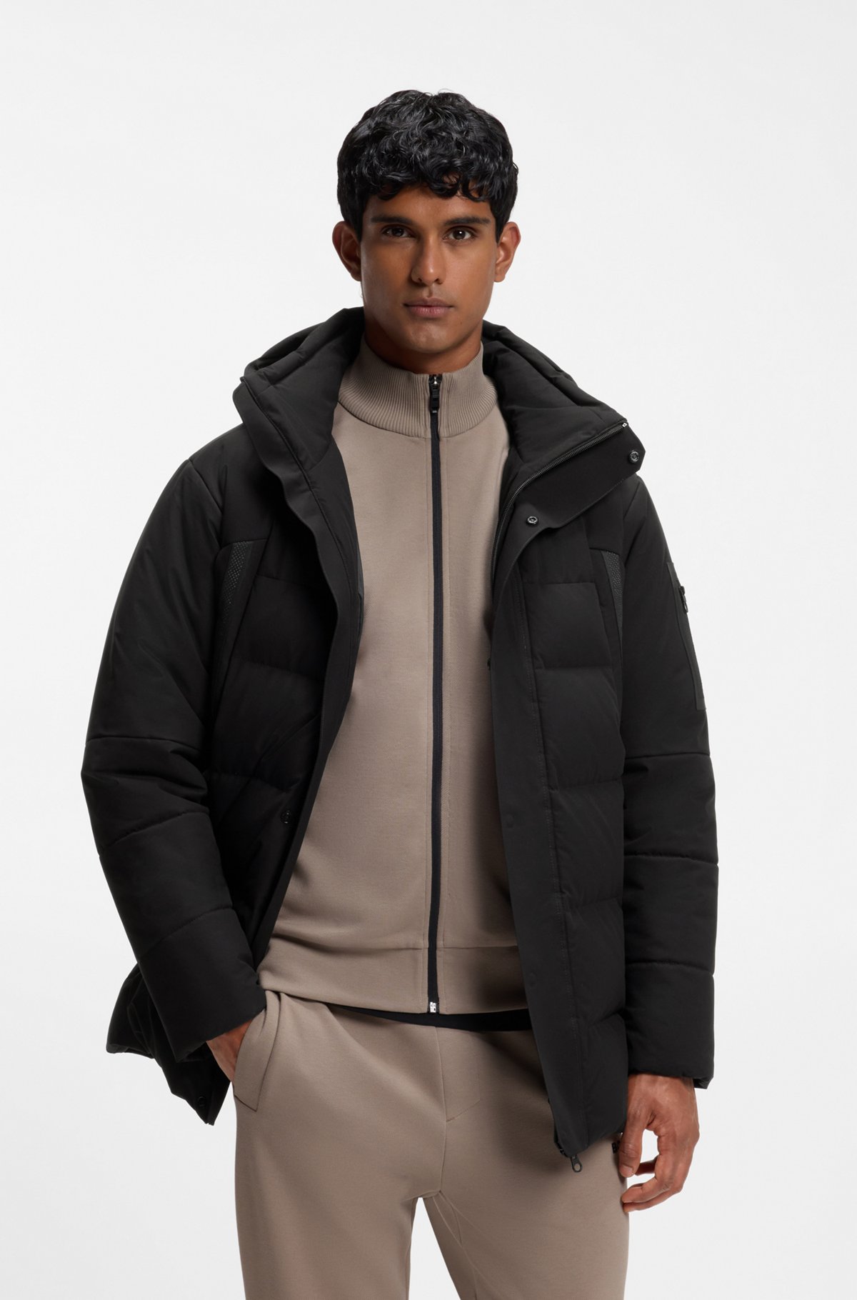 hbeu50547262_001-1 Water-repellent parka jacket with down filling, Black