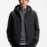 Water-repellent hooded bomber jacket with down filling, Black