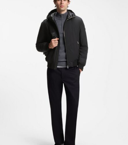 Water-repellent hooded bomber jacket with down filling, Black