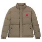 Water-repellent padded jacket with logo patch, Light Brown