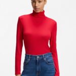 Rollneck top in stretch jersey, Red
