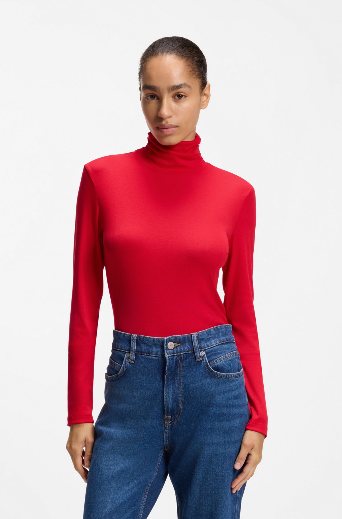 hbeu50548098_627-1 Rollneck top in stretch jersey, Red