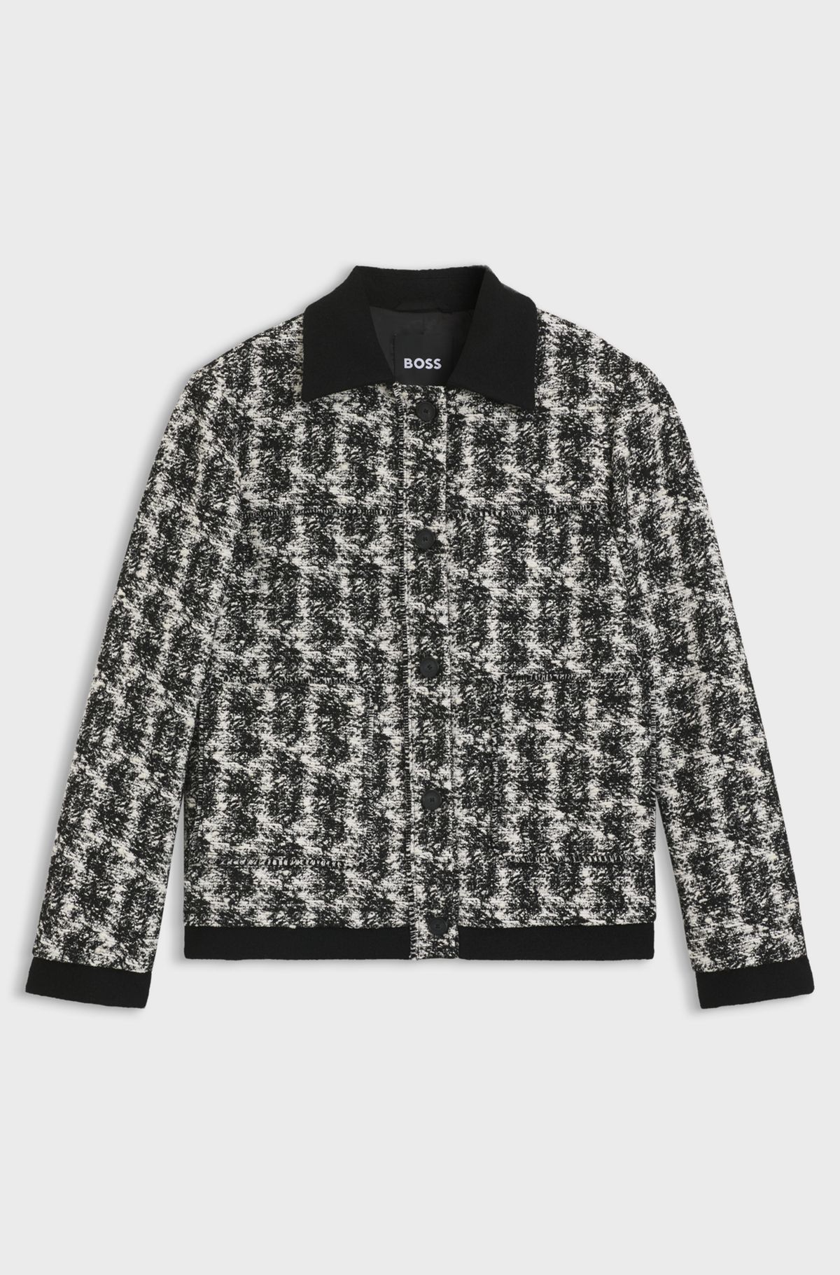 hbeu50548310_960 Regular-fit jacket in patterned feather tweed, Black Patterned