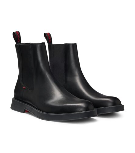 Leather Chelsea boots with stacked logo, Black