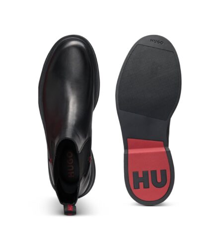 Leather Chelsea boots with stacked logo, Black