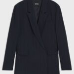 Relaxed-fit pinstripe blazer with concealed closure, Dark Blue