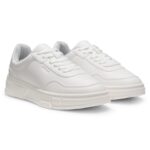Faux-leather trainers with zigzag detailing, White