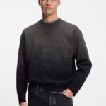 Wool-blend sweater with degradé pattern, Black