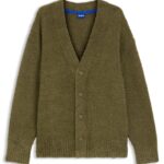 Oversized-fit cardigan with bouclé knit, Olive