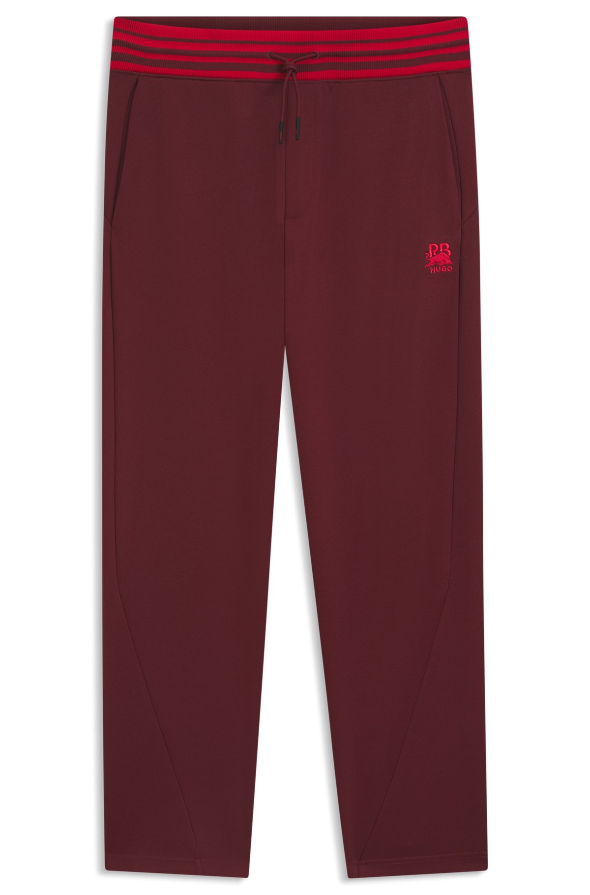 hbeu50549308_603-1 HUGO x RB oversized-fit tracksuit bottoms with striped waistband, Dark Red