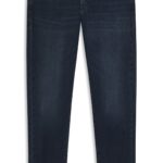 Tapered-fit jeans in dark-blue soft-motion denim, Dark Blue
