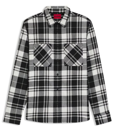 Relaxed-fit shirt in checked cotton flannel, Black Patterned