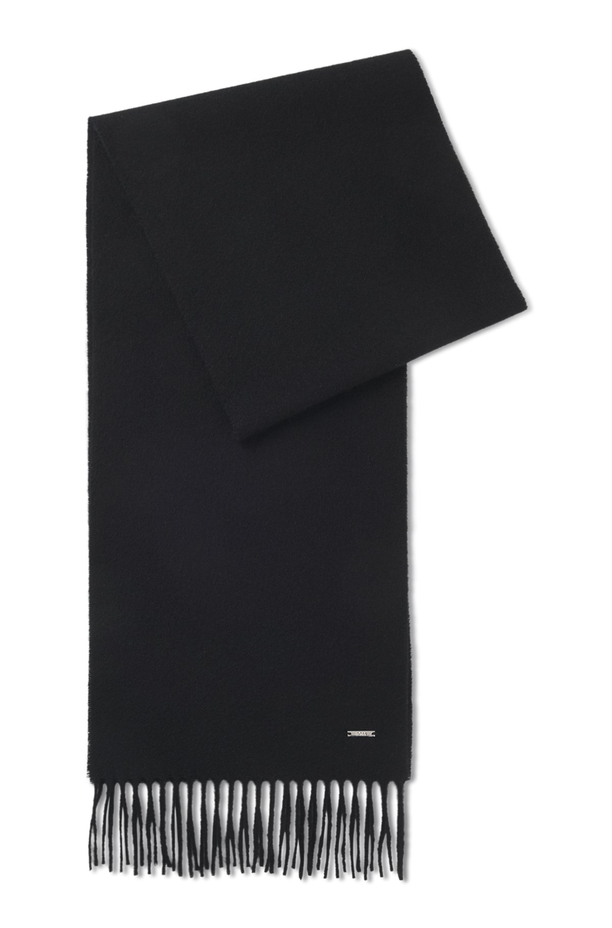 hbeu50549829_001-1 Cashmere scarf with metal logo plate, Black