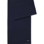 Cashmere scarf with metal logo plate, Dark Blue