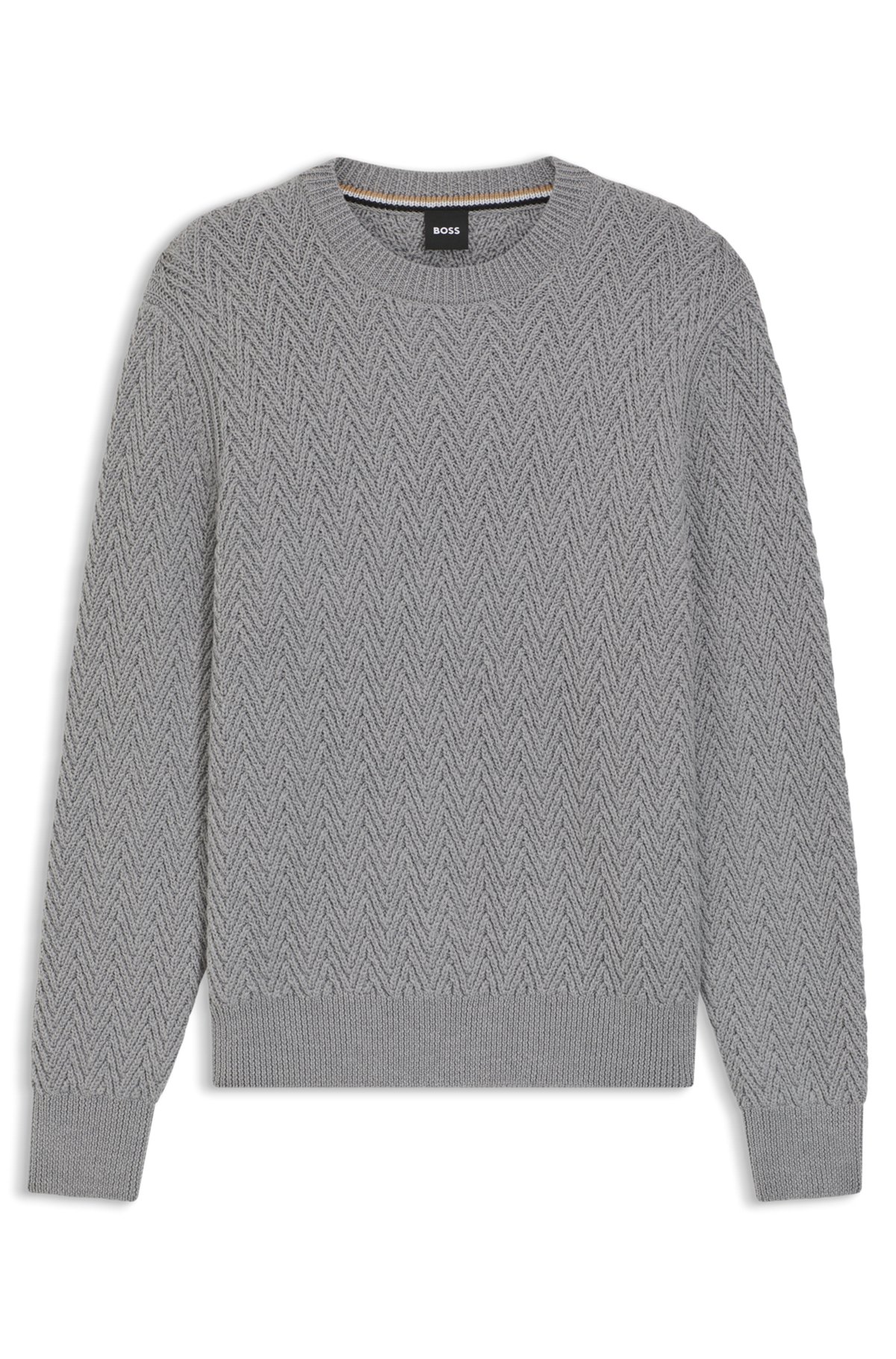 hbeu50549980_041-1 Virgin-wool sweater with herringbone structure, Grey