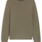 Virgin-wool sweater with herringbone structure, Light Brown