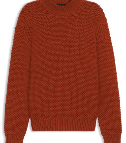 Virgin-wool sweater with structured knit, Dark Orange
