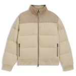 Down jacket in wool and cashmere with suede trims, Light Beige