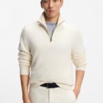 Zip-neck sweater in alpaca wool, Natural