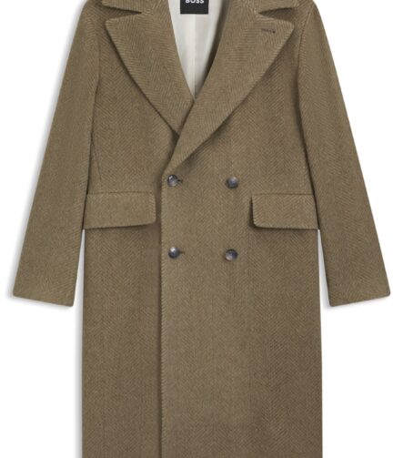 Double-breasted coat in a herringbone alpaca blend, Brown
