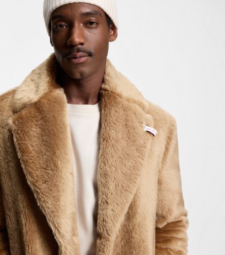BOSS x Steiff coat in textured wool and cotton, Beige