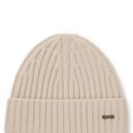 Ribbed beanie hat in cashmere, Light Beige