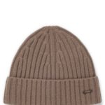 Ribbed beanie hat in cashmere, Light Brown