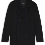 Slim-fit peacoat in wool and cashmere, Black