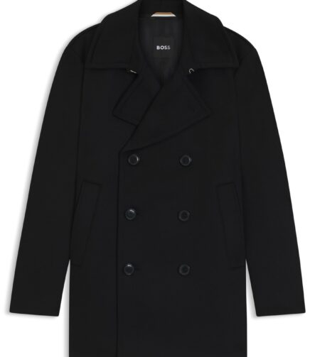 Slim-fit peacoat in wool and cashmere, Black