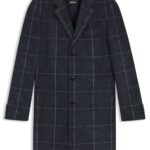 Slim-fit coat with plain check, Blue Patterned