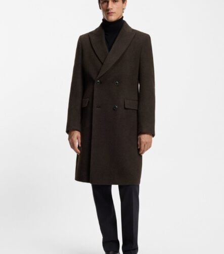 Double-breasted coat in an alpaca blend, Dark Brown