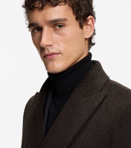 Double-breasted coat in an alpaca blend, Dark Brown