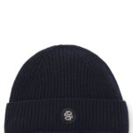 Wool-cashmere beanie hat with Double B monogram, Dark Blue
