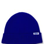 Rib-knit beanie hat with logo label, Blue