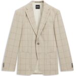 Regular-fit jacket in a checked wool blend, Light Beige