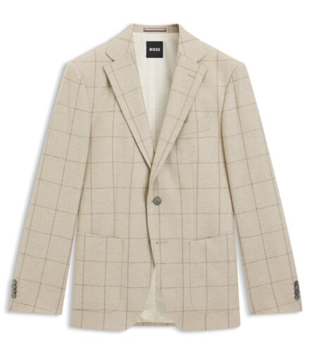 Regular-fit jacket in a checked wool blend, Light Beige