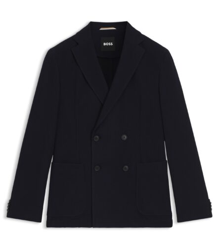 Slim-fit blazer in micro-patterned stretch wool, Dark Blue