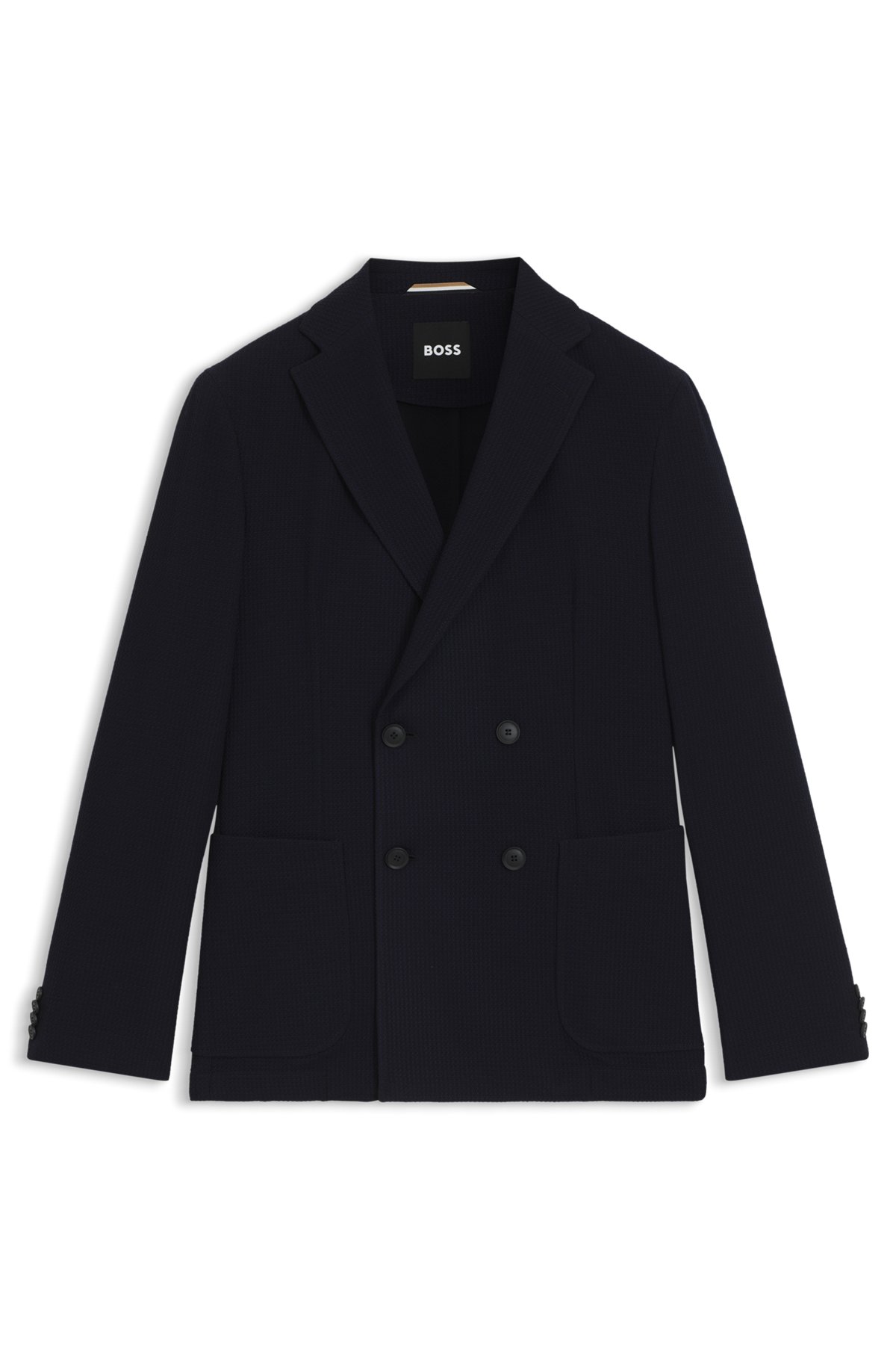 hbeu50551588_404-1 Slim-fit blazer in micro-patterned stretch wool, Dark Blue