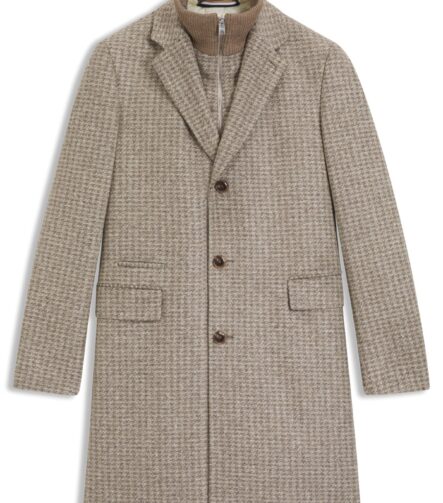 Slim-fit coat with detachable inner, Beige Patterned