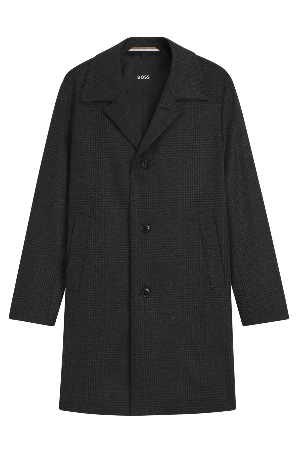 hbeu50551618_001-1 Relaxed-fit coat in checked wool and cashmere, Black