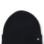 Cashmere beanie hat with logo trim, Black