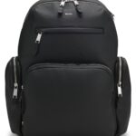Italian-leather backpack with zipped side pockets, Black