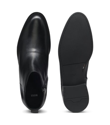 Leather ankle boots with side zip, Black