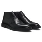 Leather desert boots with signature stripe, Black